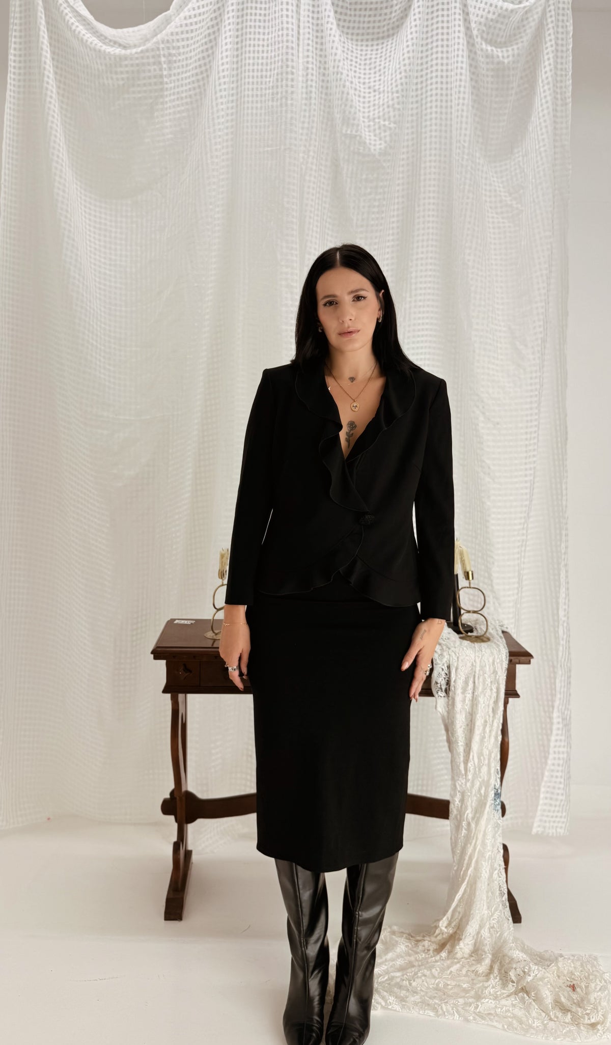 MAX MARA VINTAGE BLACK RUFFLE BLAZER — AMATI SELECTION