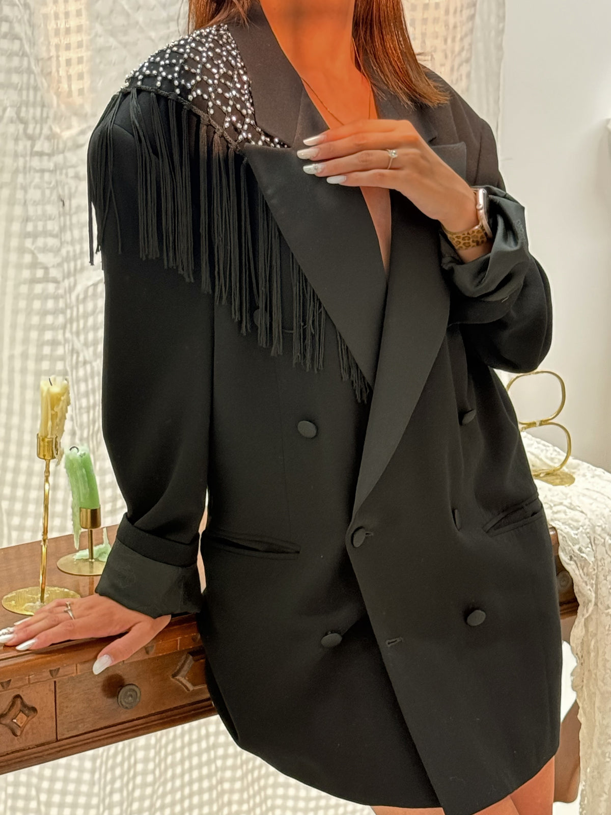 Blazer Noir Fringe — Reworked AMATI