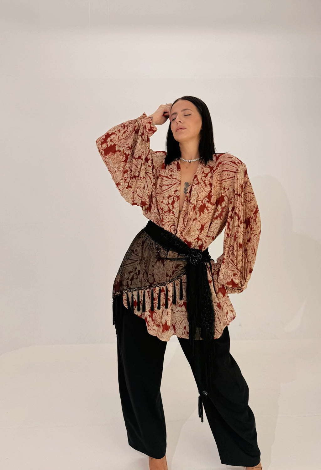 Blusa Vintage Paisley Bordeaux