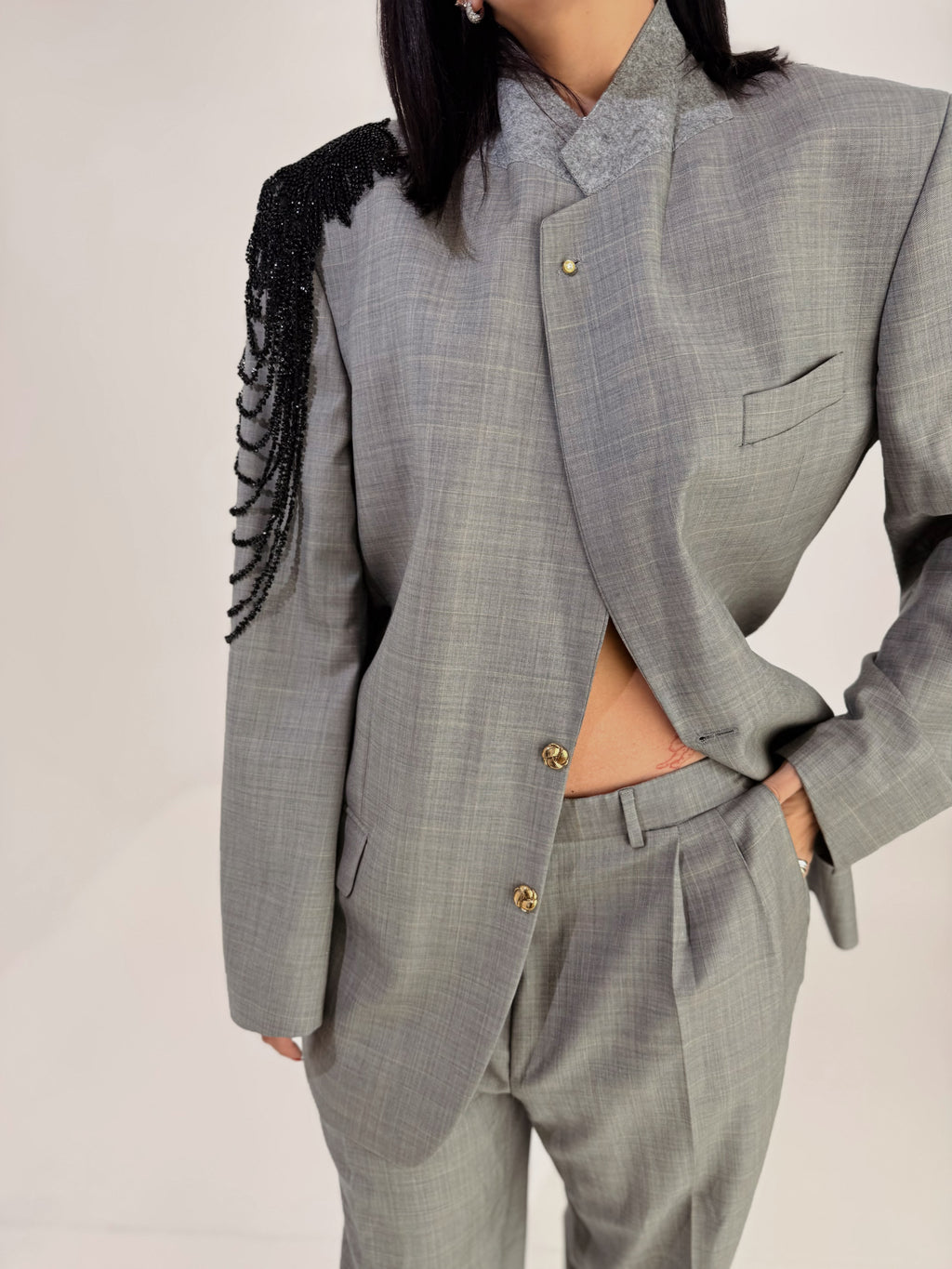 Grey Fringe Blazer – AMATI Reworked
