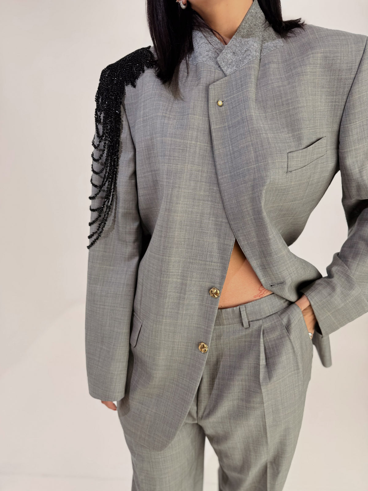 Grey Fringe Blazer – AMATI Reworked