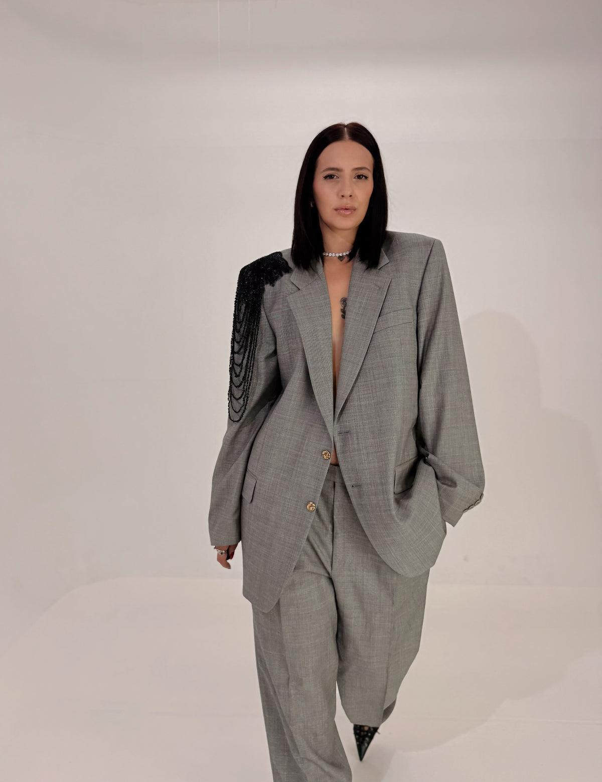 Grey Fringe Blazer – AMATI Reworked