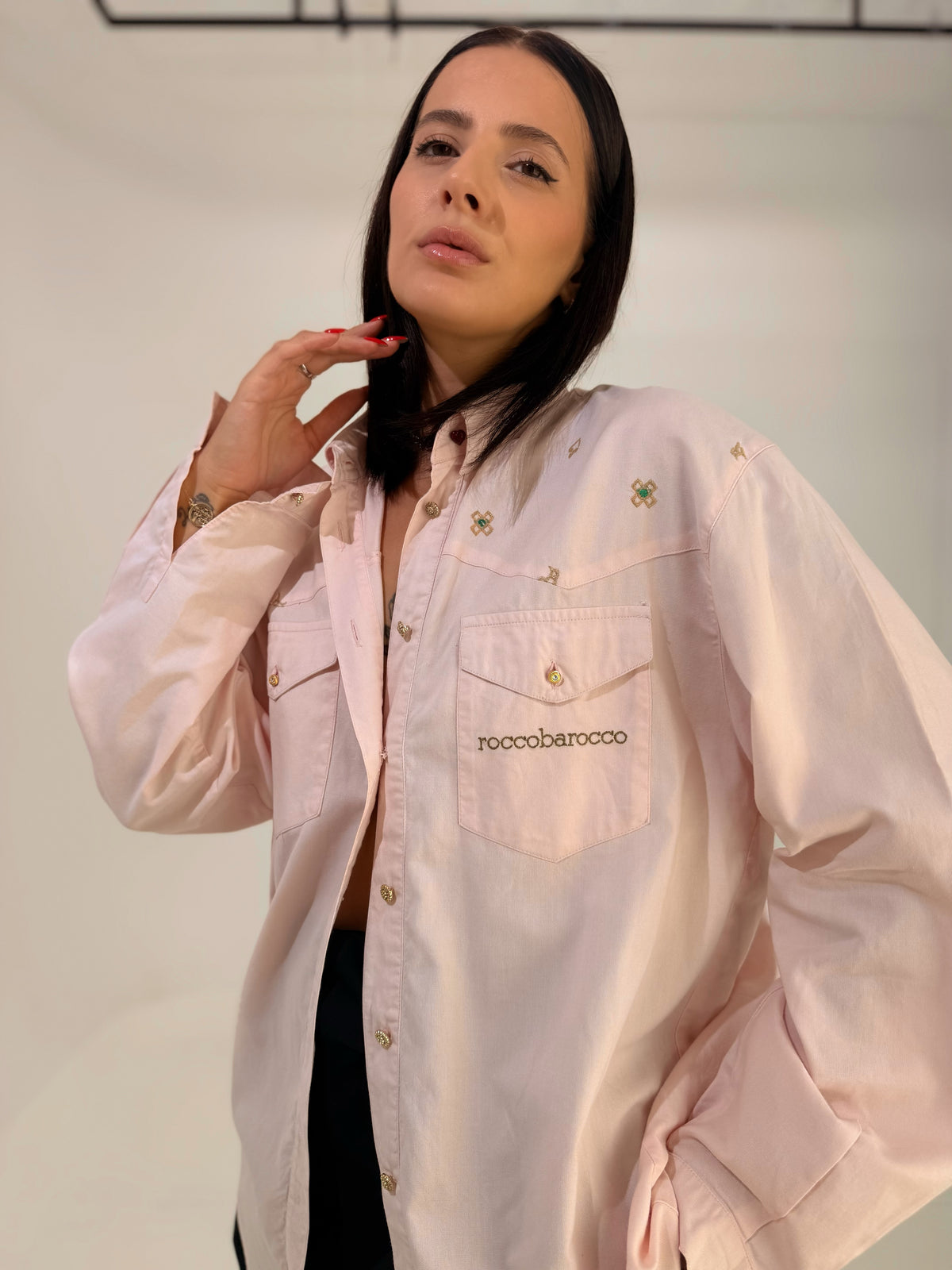Camicia Vintage Roccobarocco Rosa Cipria