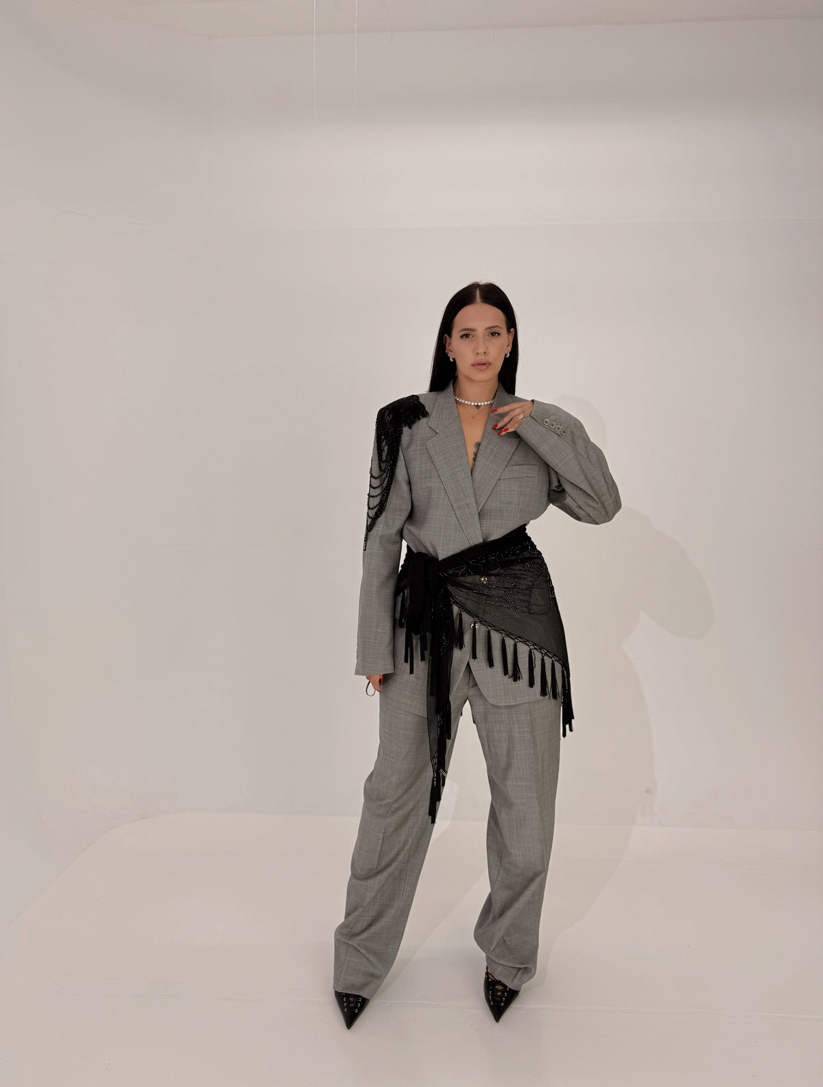 Grey Fringe Blazer – AMATI Reworked