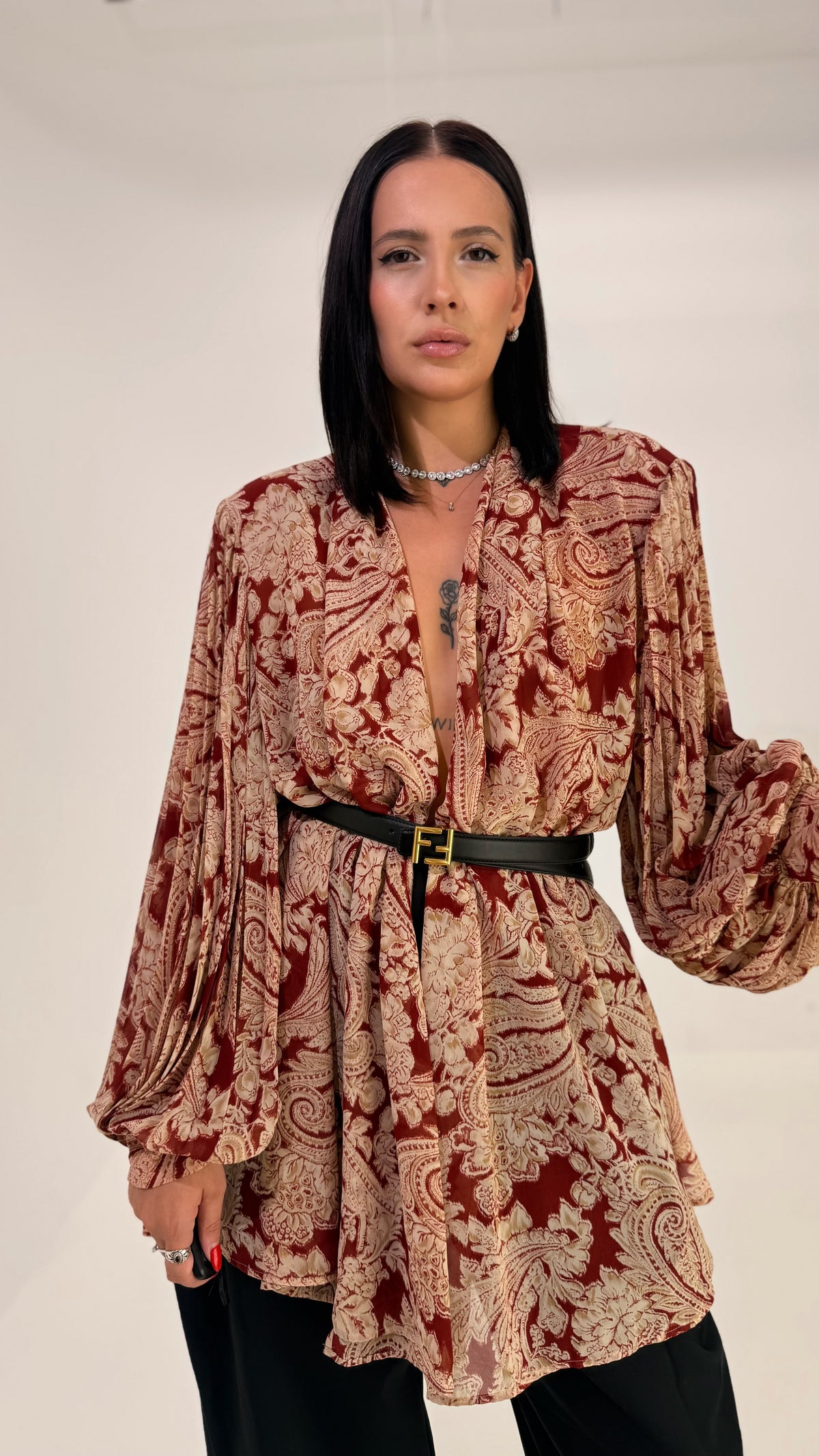 Blusa Vintage Paisley Bordeaux