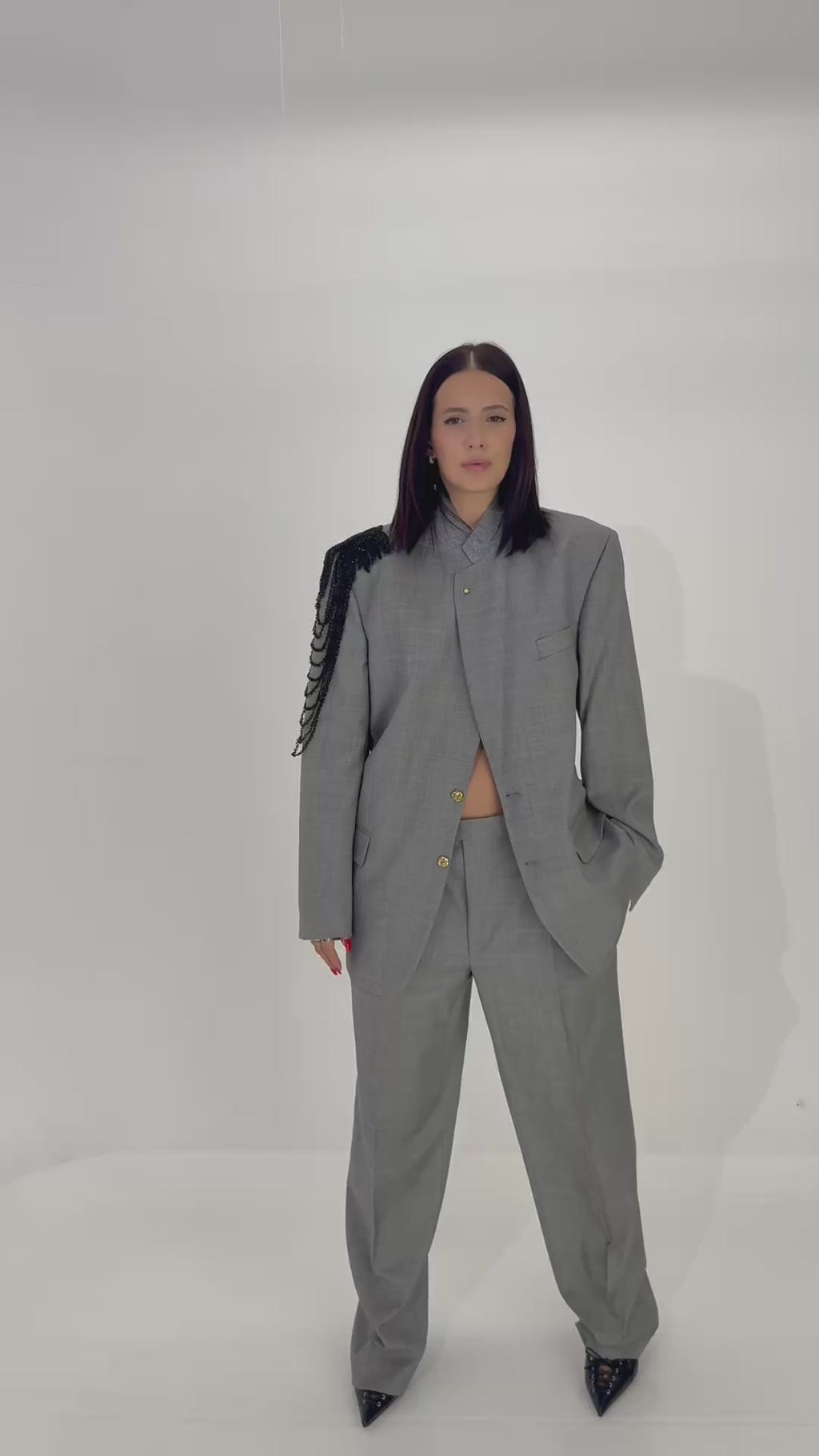Grey Fringe Blazer – AMATI Reworked